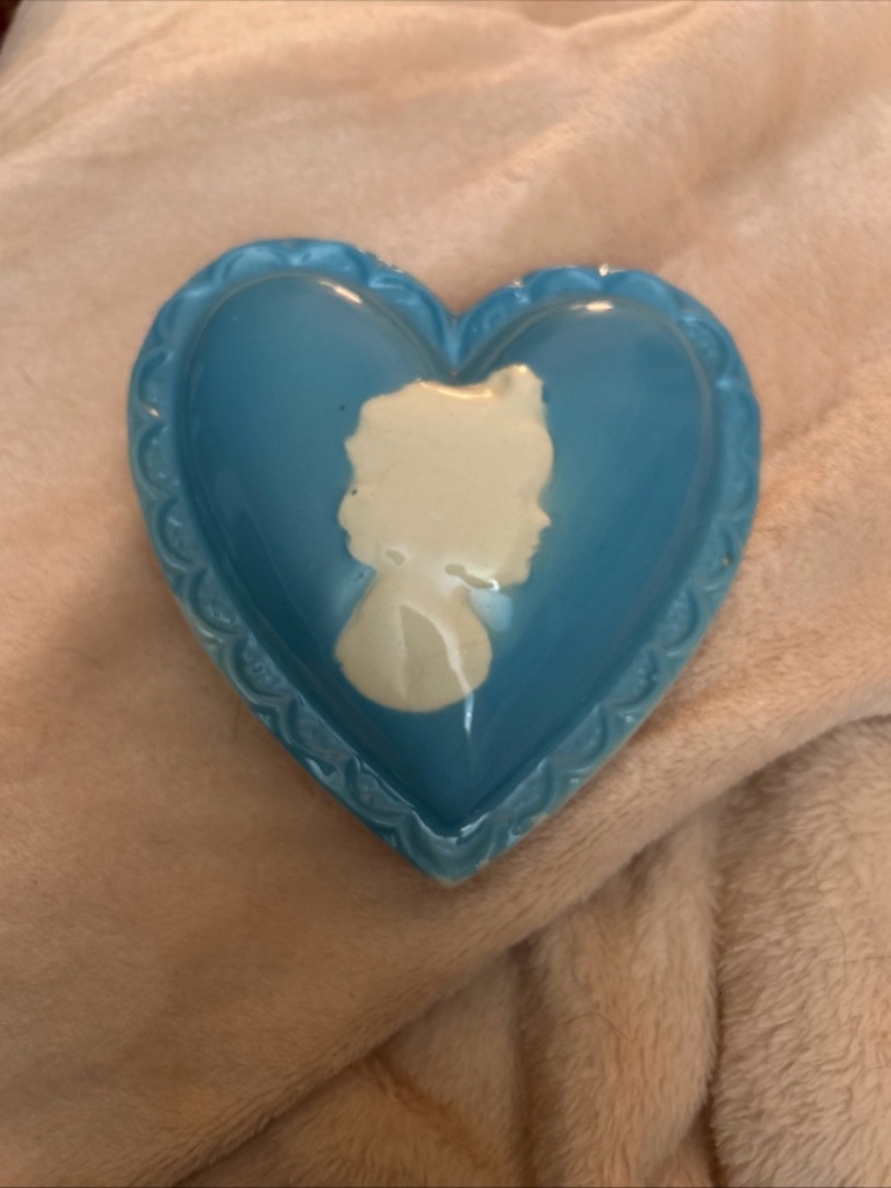 Vintage Blue Heart Shaped Wall Pocket Ceramic  Vase with Cameo Accent